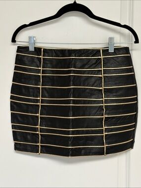 Endless Rose Black pleather Mini Skirt with Gold Stripes